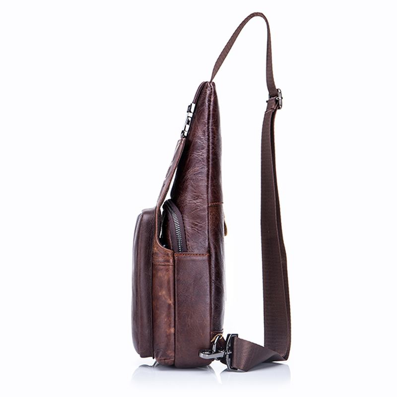 Mænd Læder Brysttaske Vintage Travel Mode Crossbody Skuldertaske