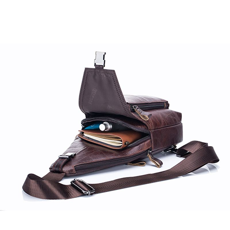 Mænd Læder Brysttaske Vintage Travel Mode Crossbody Skuldertaske