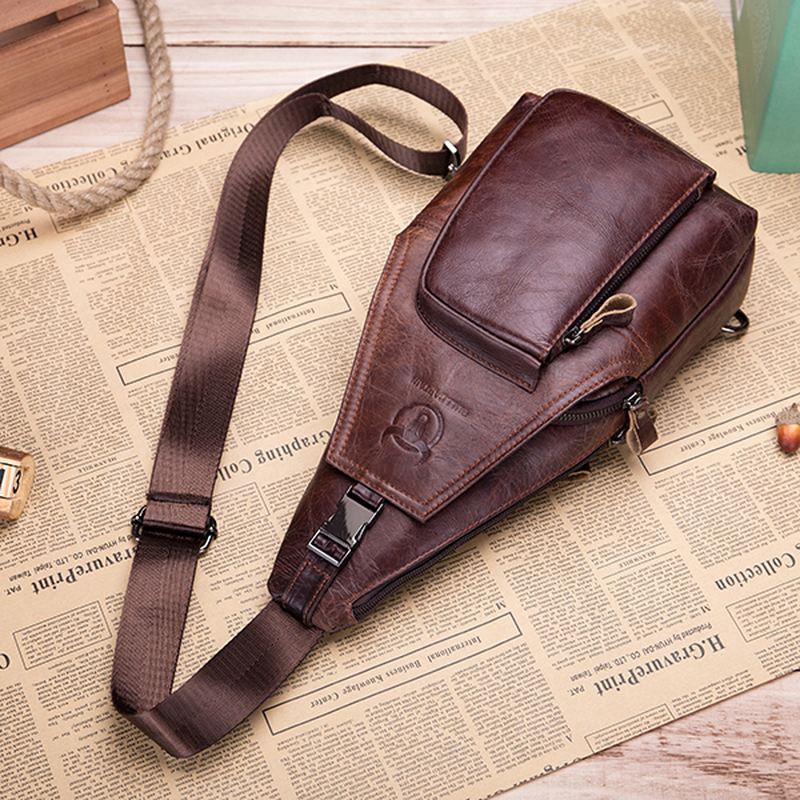 Mænd Læder Brysttaske Vintage Travel Mode Crossbody Skuldertaske