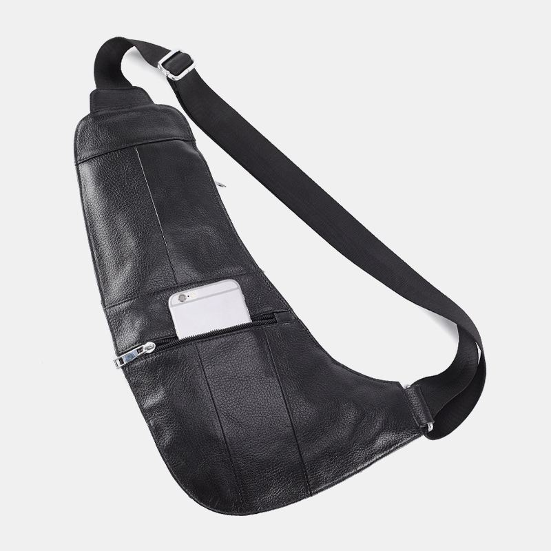 Mænd Massivt Ægte Læder Hovedtelefonstik Crossbody Taske Brysttaske Sling Bag