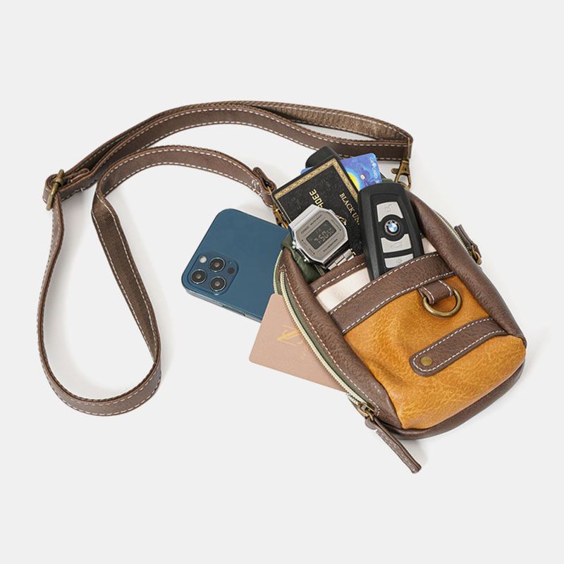 Mænd Mini Stitching Farve Casual Crossbody Tasker Aftagelig Skulderrem All-match 6.5 Tommer Telefontaske