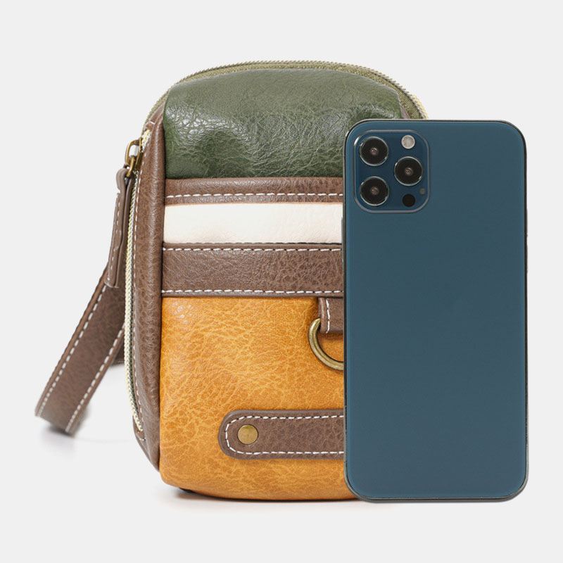 Mænd Mini Stitching Farve Casual Crossbody Tasker Aftagelig Skulderrem All-match 6.5 Tommer Telefontaske