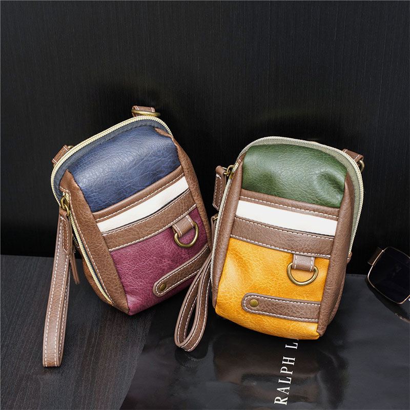 Mænd Mini Stitching Farve Casual Crossbody Tasker Aftagelig Skulderrem All-match 6.5 Tommer Telefontaske