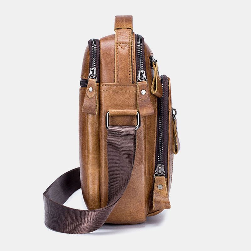 Mænd Multi-pocket Ægte Læder Crossbody Tasker Ryg Anti-tyveri Lomme Design Slidfast Messenger Bag Håndtaske Med Stor Kapacitet