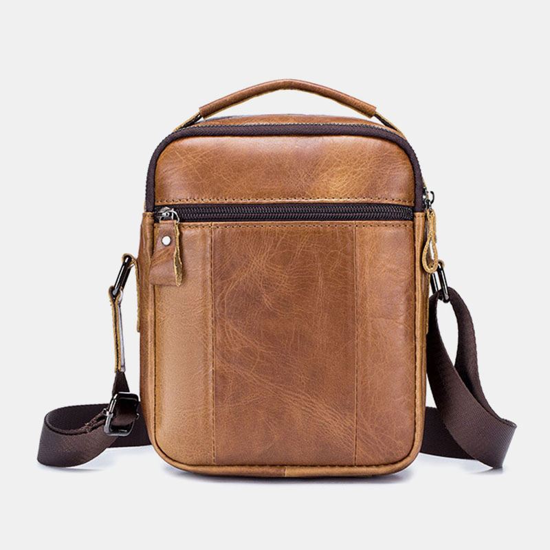 Mænd Multi-pocket Ægte Læder Crossbody Tasker Ryg Anti-tyveri Lomme Design Slidfast Messenger Bag Håndtaske Med Stor Kapacitet