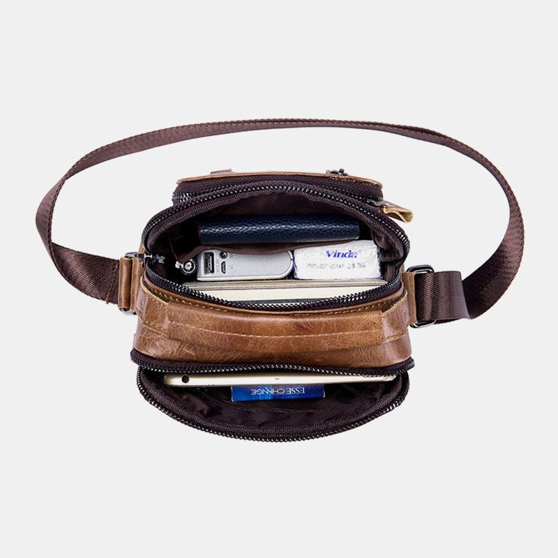 Mænd Multi-pocket Ægte Læder Crossbody Tasker Ryg Anti-tyveri Lomme Design Slidfast Messenger Bag Håndtaske Med Stor Kapacitet