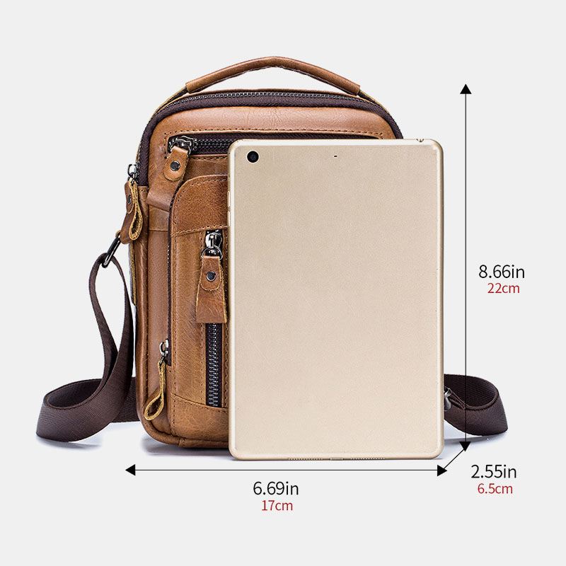 Mænd Multi-pocket Ægte Læder Crossbody Tasker Ryg Anti-tyveri Lomme Design Slidfast Messenger Bag Håndtaske Med Stor Kapacitet