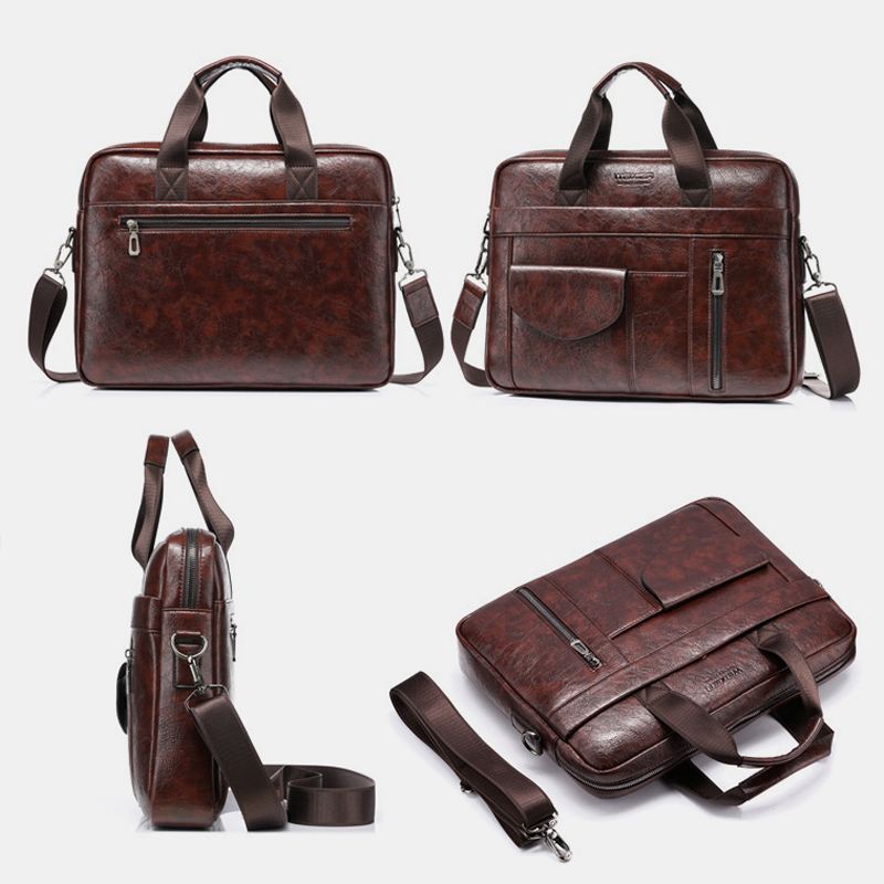 Mænd Multi-pocket Anti-theft Crossbody Tasker Retro 13.3 Tommer Laptop Messenger Bag Med Stor Kapacitet Briefcase Skuldertaske