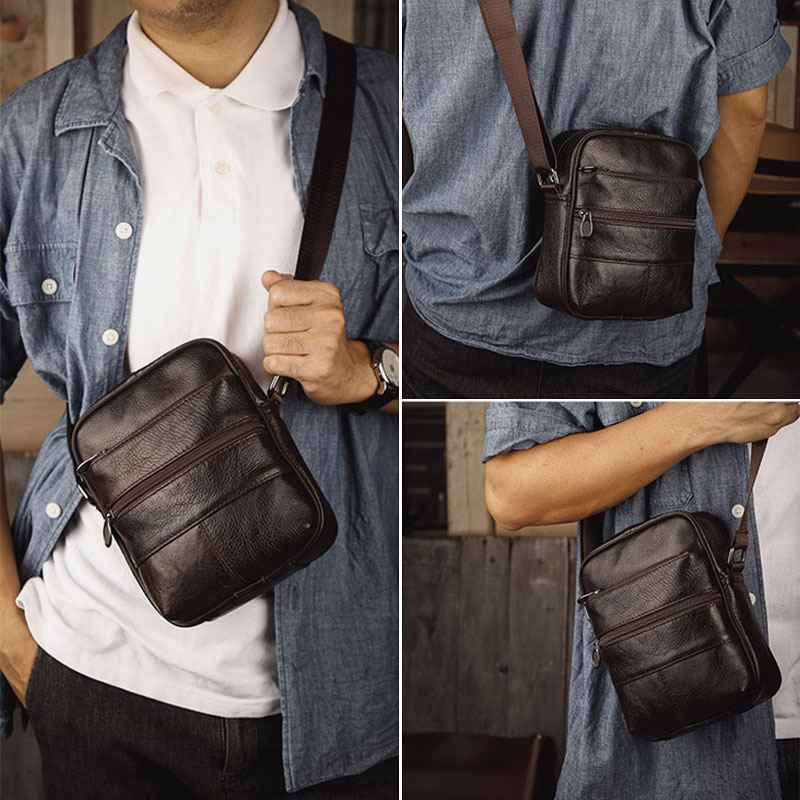 Mænd Multi-pocket Anti-theft First Layer Kohud Crossbody Tasker Retro Stor Kapacitet Letvægts 6.5 Tommer Phne Bag Messenger Bag Håndtaske