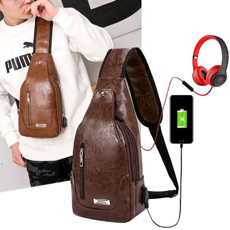 Mænd Multifunktionel Usb Crossbody Taske Brysttaske Skuldertaske Business Outdoor