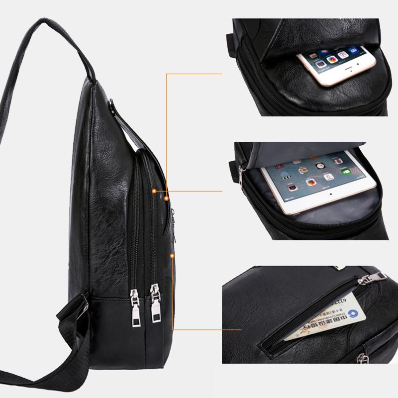 Mænd Multifunktionel Usb Crossbody Taske Brysttaske Skuldertaske Business Outdoor