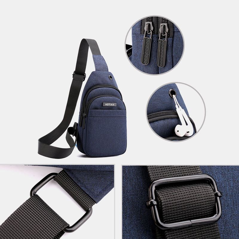 Mænd Øretelefon Hul Stor Kapacitet Multi-pocket Vandtæt Crossbody Bag Sling Bag