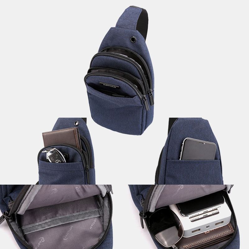 Mænd Øretelefon Hul Stor Kapacitet Multi-pocket Vandtæt Crossbody Bag Sling Bag