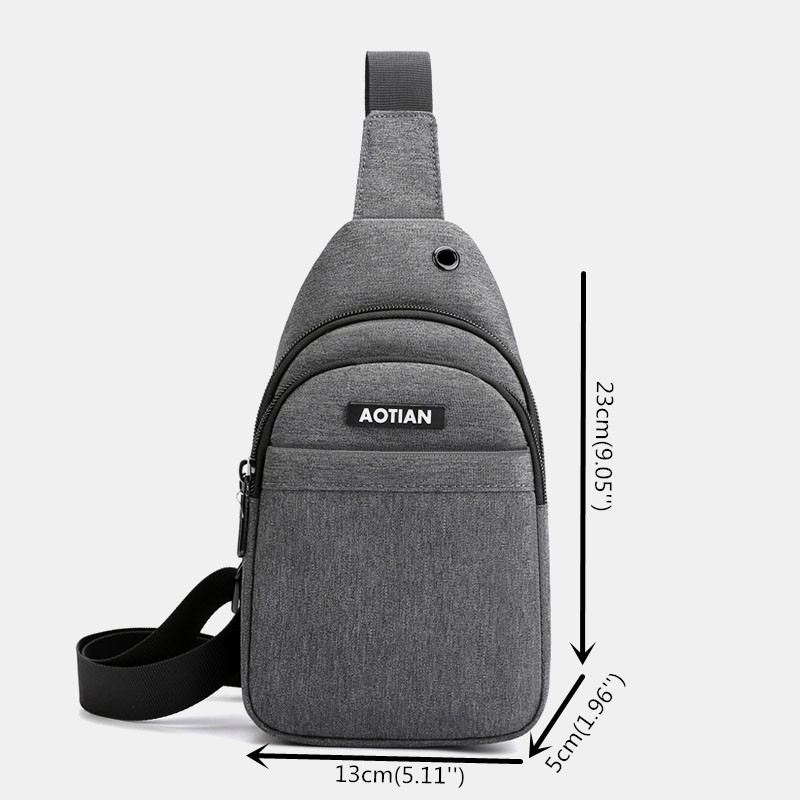 Mænd Øretelefon Hul Stor Kapacitet Multi-pocket Vandtæt Crossbody Bag Sling Bag