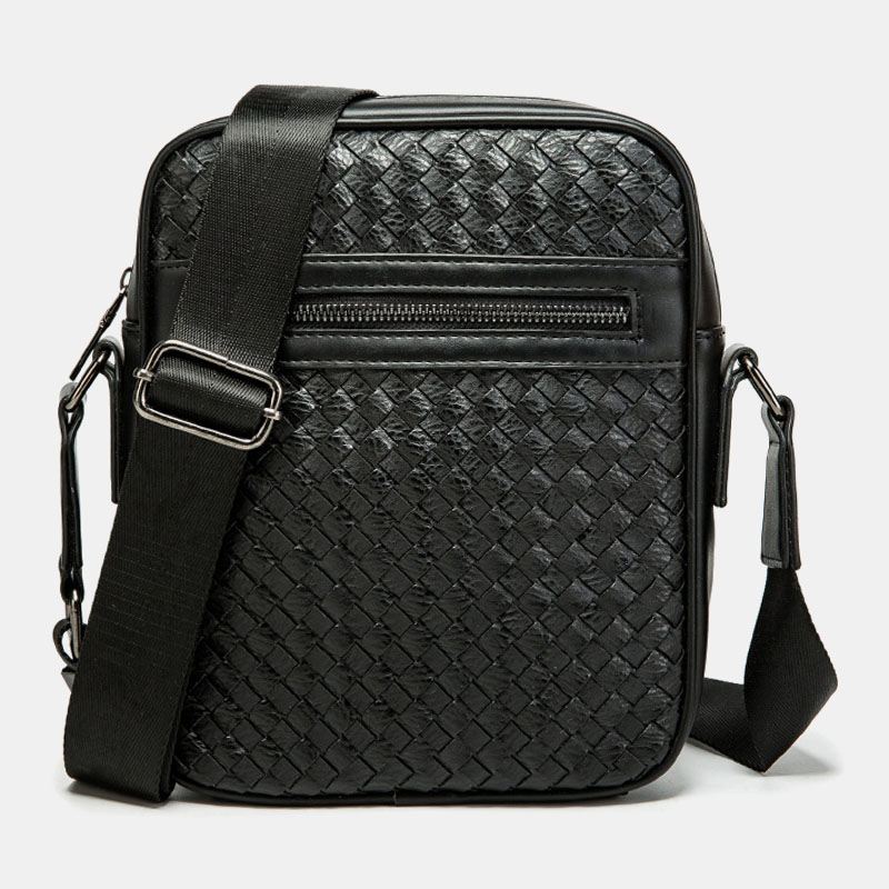 Mænd Pu Blødt Læder Med Stor Kapacitet Vævet Crossbody Skuldertaske