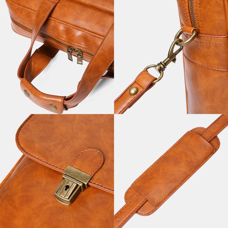 Mænd Pu Læder Multi-lomme 14 Tommer Bærbar Taske Messenger Taske Rejse Crossbody Taske Håndtaske