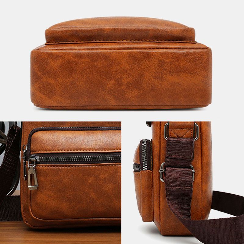 Mænd Pu-læder Multi-pocket Anti-theft Messenger Bag Crossbody Tasker Skuldertaske Håndtaske Briefcase