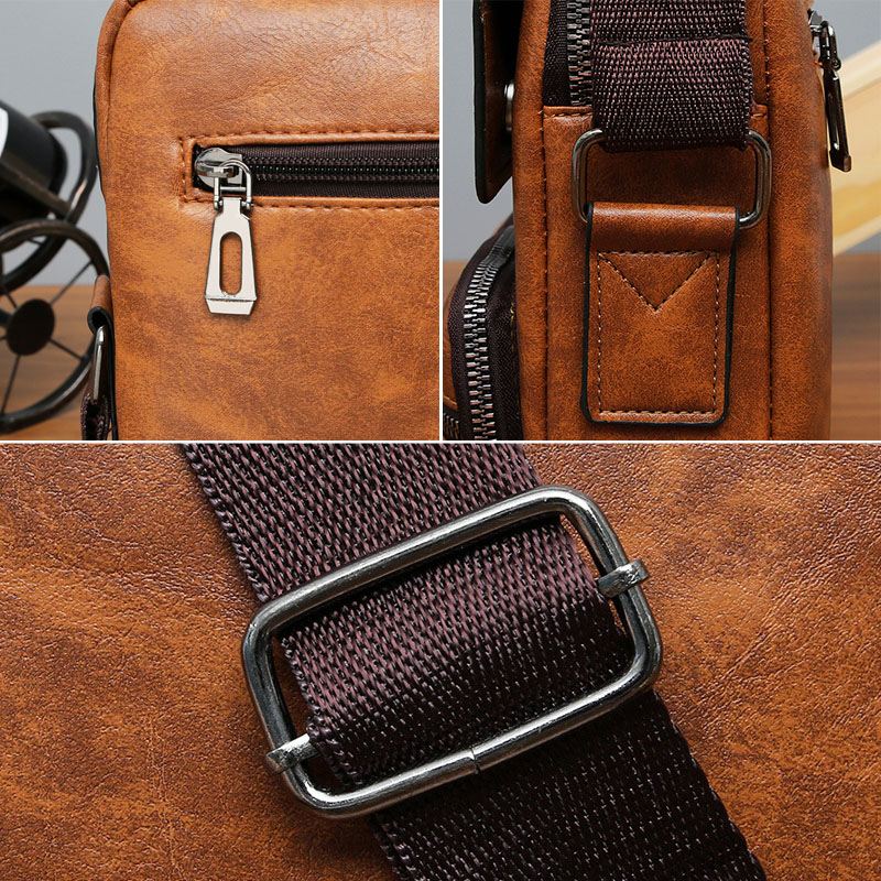 Mænd Pu-læder Multi-pocket Anti-theft Messenger Bag Crossbody Tasker Skuldertaske Håndtaske Briefcase