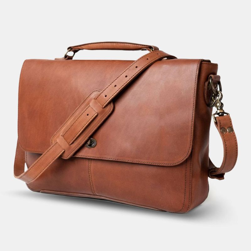 Mænd Pu Læder Multifunktion Vintage 15.6 Tommer Bærbar Tyverisikrings-taske Messenger-taske Crossbody-taske