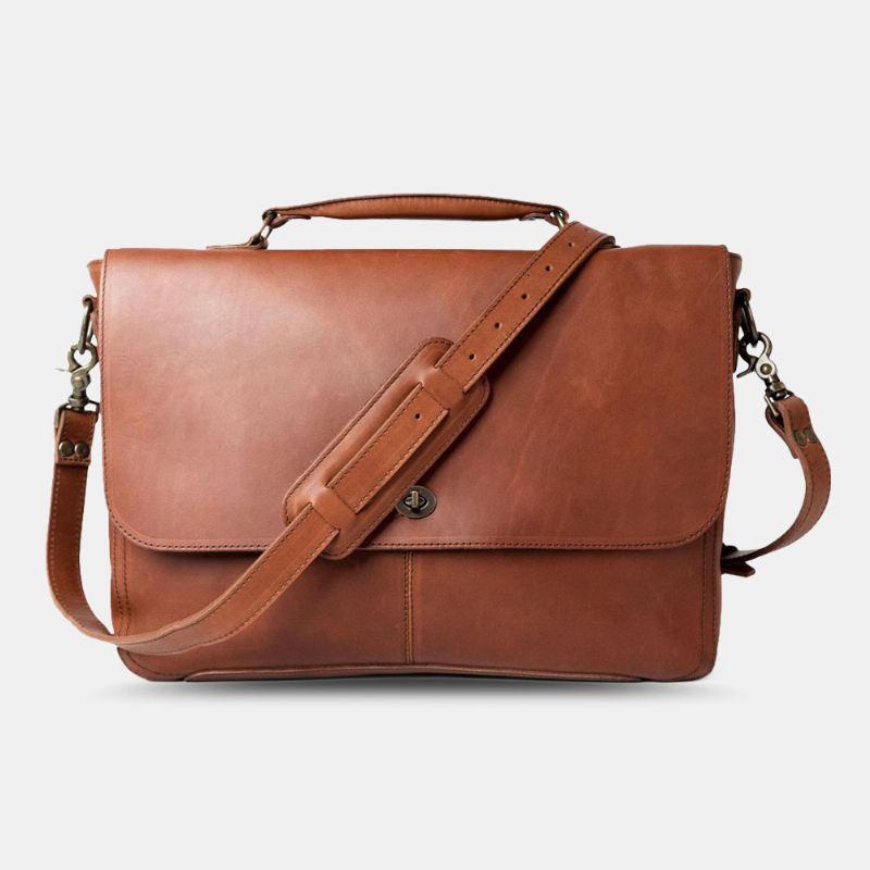 Mænd Pu Læder Multifunktion Vintage 15.6 Tommer Bærbar Tyverisikrings-taske Messenger-taske Crossbody-taske