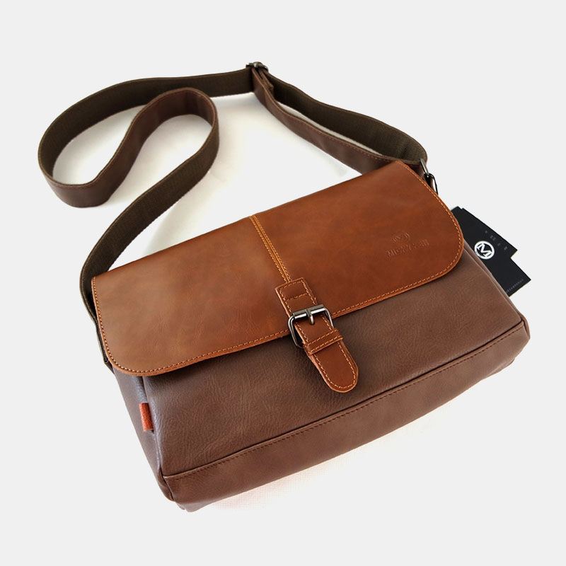 Mænd Pu-læder Stor Kapacitet Tyveribeskyttelsesdæksel Lynlås Vintage Casual Messenger Bag Crossbody-taske Skuldertaske