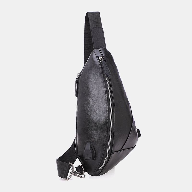 Mænd Pu-læder Usb-opladning Vandtæt Casual Crossbody-taske Brysttaske Sling Bag