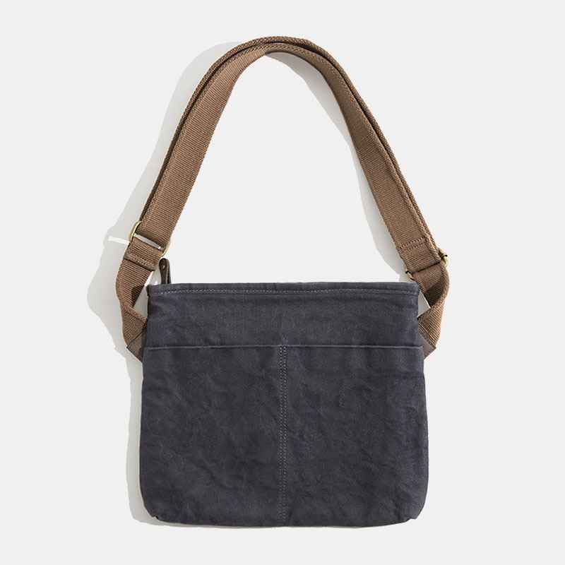 Mænd Simple Oil Wax Canvas Messenger Bag Vandtæt Forstærket Polyester Webbing Crossbody Bag Skuldertaske