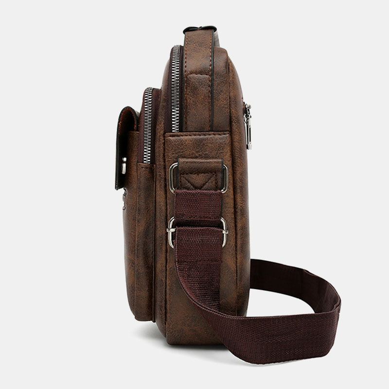 Mænd Tekstur Lynlås Dekoration Crossbody Taske Pu Læder Vintage Multi-pocket Skuldertaske Håndtaske