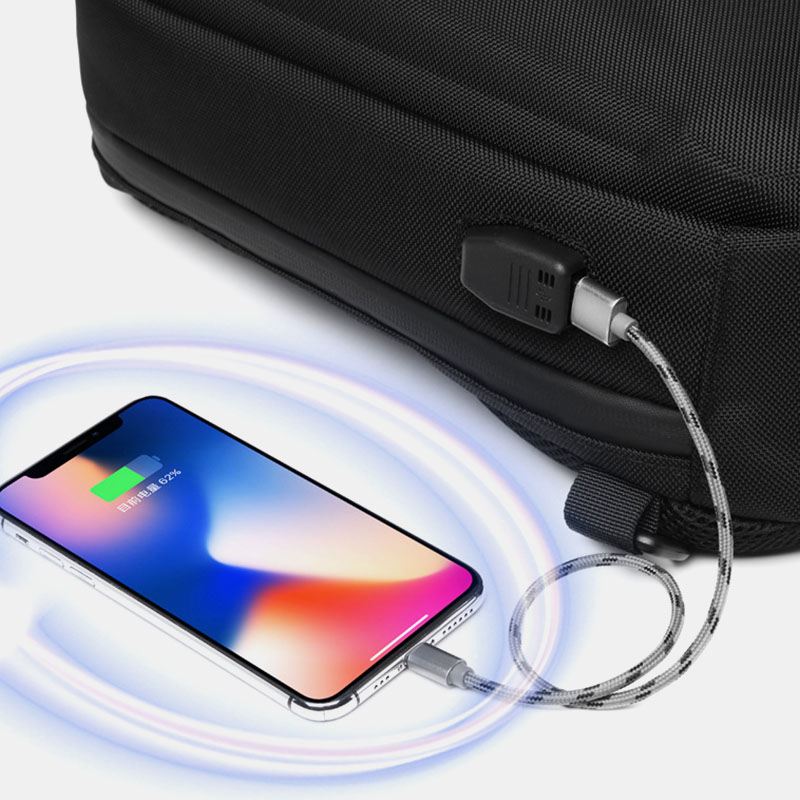 Mænd Usb-opladning Multi-pocket Anti-theft Vandtæt Udendørs Crossbody Bag Brysttaske Sling Bag