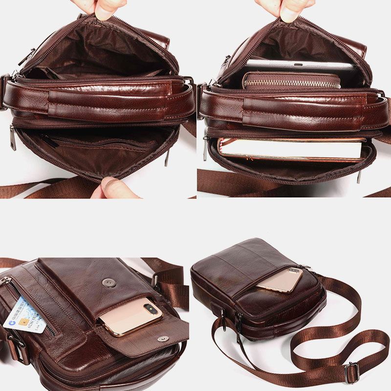 Mænd Vintage Ægte Læder Crossbody-taske Skuldertaske Business-taske