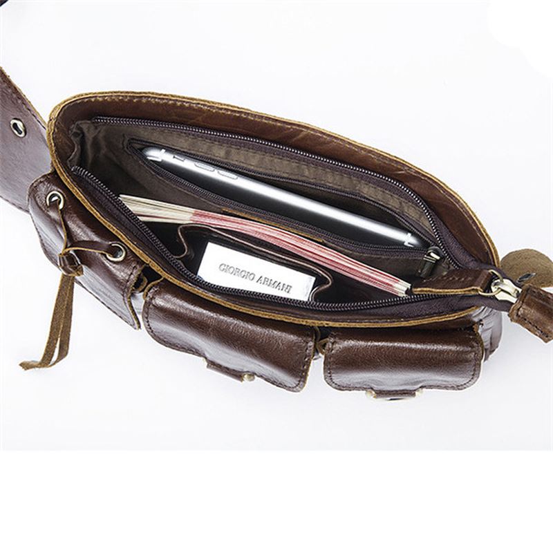 Mænd Vintage Ægte Læder Taljetaske Holdbar Retro Crossbody Taske