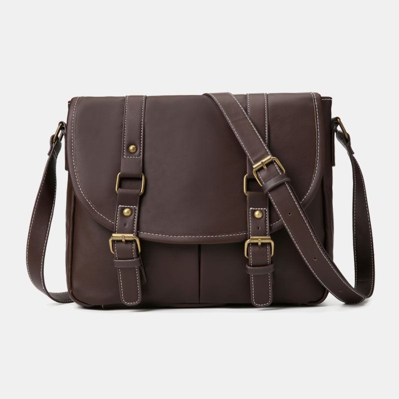 Mænd Vintage Stor Kapacitet Multi-lomme Pu Læder Lærertaske Crossbody Taske Brief Skuldertaske