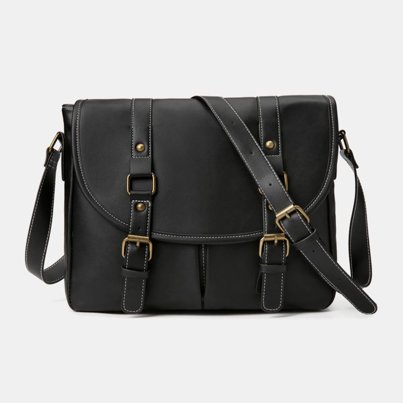 Mænd Vintage Stor Kapacitet Multi-lomme Pu Læder Lærertaske Crossbody Taske Brief Skuldertaske