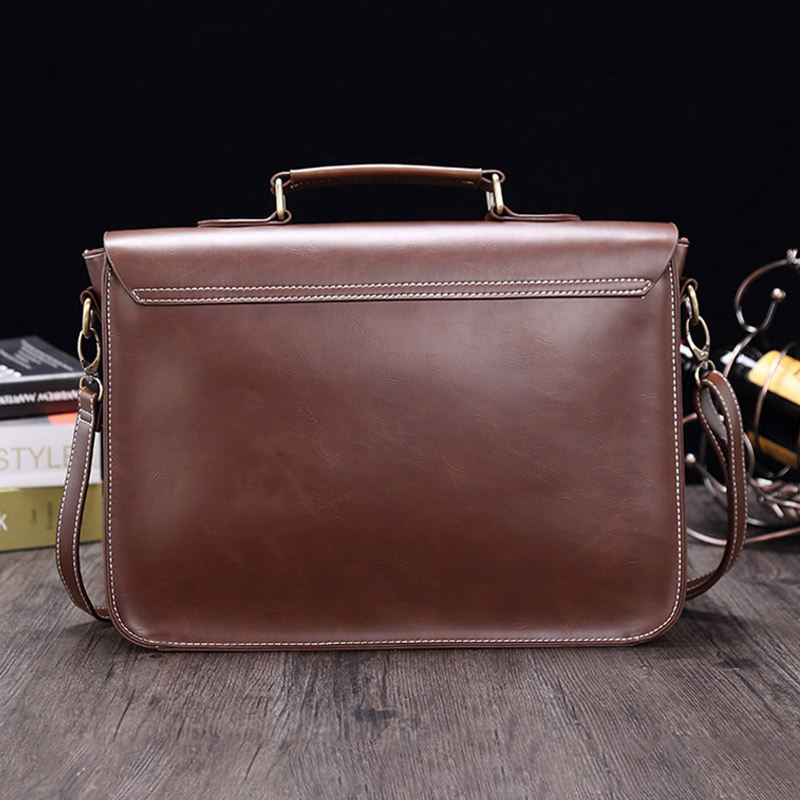 Mænd Vintage Vandtæt Slidfast Faux Laether Business Briefcase Crossbody Skuldertaske