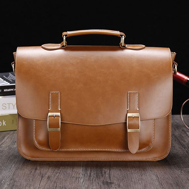 Mænd Vintage Vandtæt Slidfast Faux Laether Business Briefcase Crossbody Skuldertaske