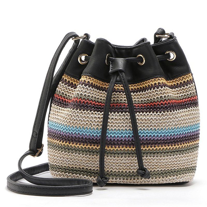 Mode Bohemian Striped Bucket Bag Messenger Skuldertaske