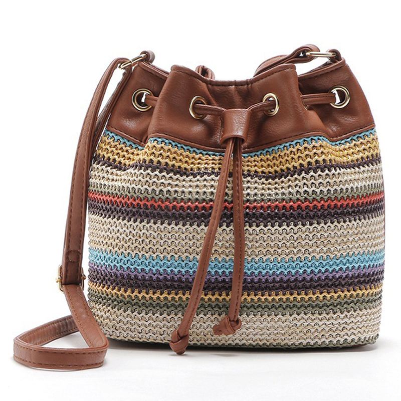 Mode Bohemian Striped Bucket Bag Messenger Skuldertaske