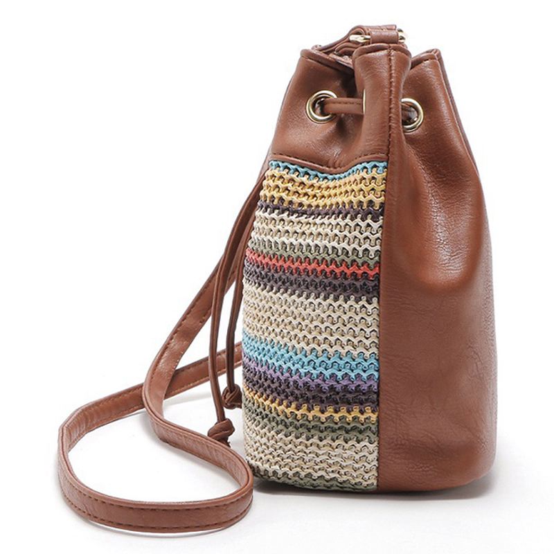 Mode Bohemian Striped Bucket Bag Messenger Skuldertaske