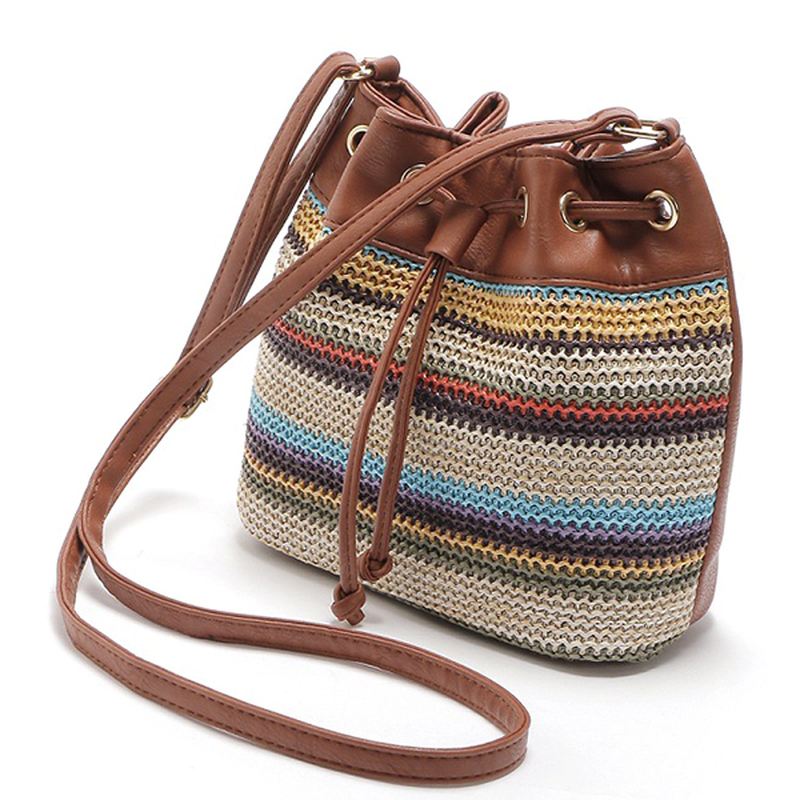 Mode Bohemian Striped Bucket Bag Messenger Skuldertaske