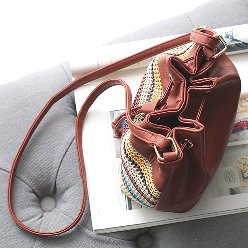 Mode Bohemian Striped Bucket Bag Messenger Skuldertaske