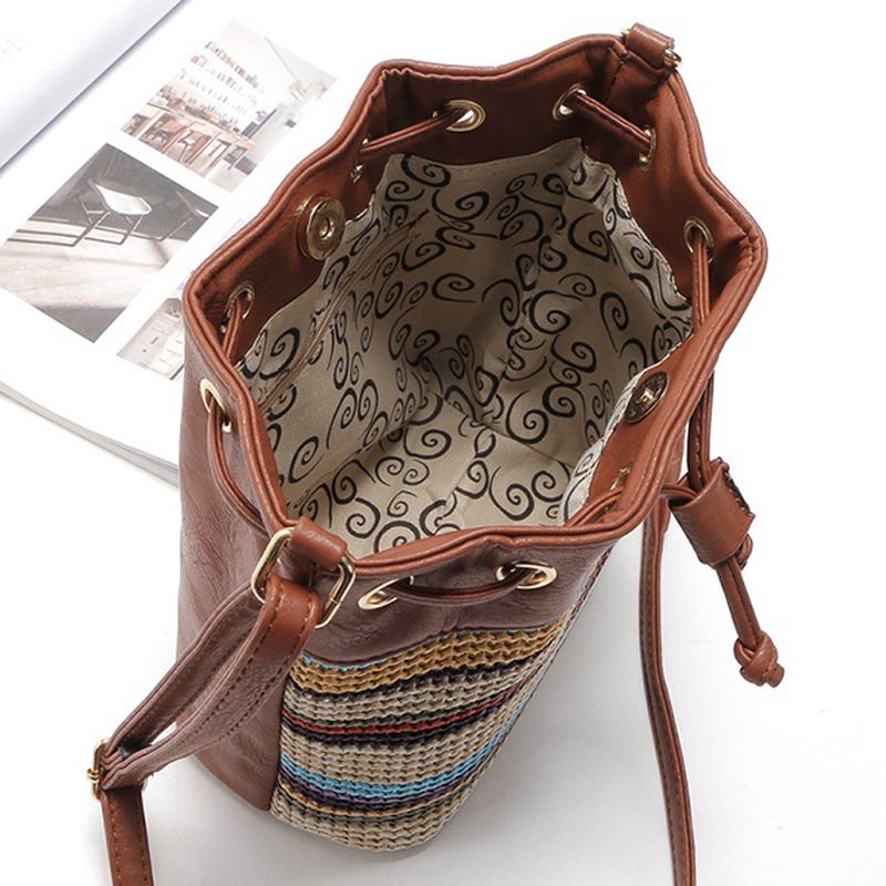 Mode Bohemian Striped Bucket Bag Messenger Skuldertaske