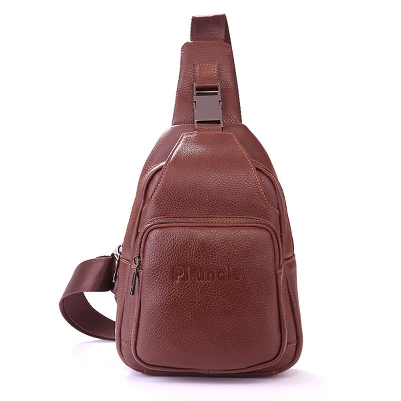 Retro Mænd Casual Outdoor Sport Ægte Læder Brysttaske Crossbody Taske