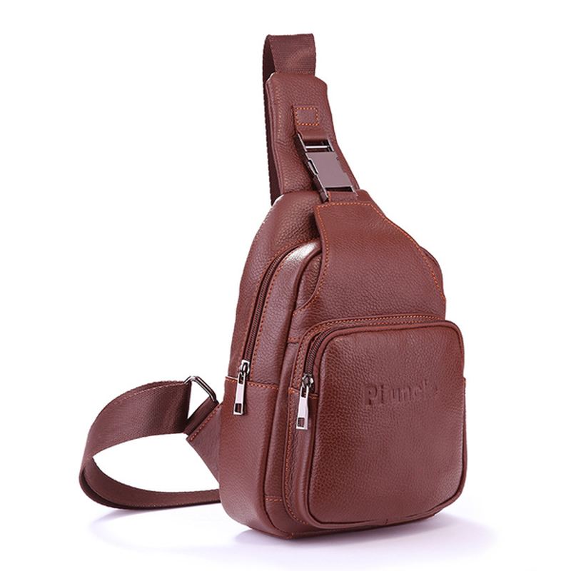 Retro Mænd Casual Outdoor Sport Ægte Læder Brysttaske Crossbody Taske