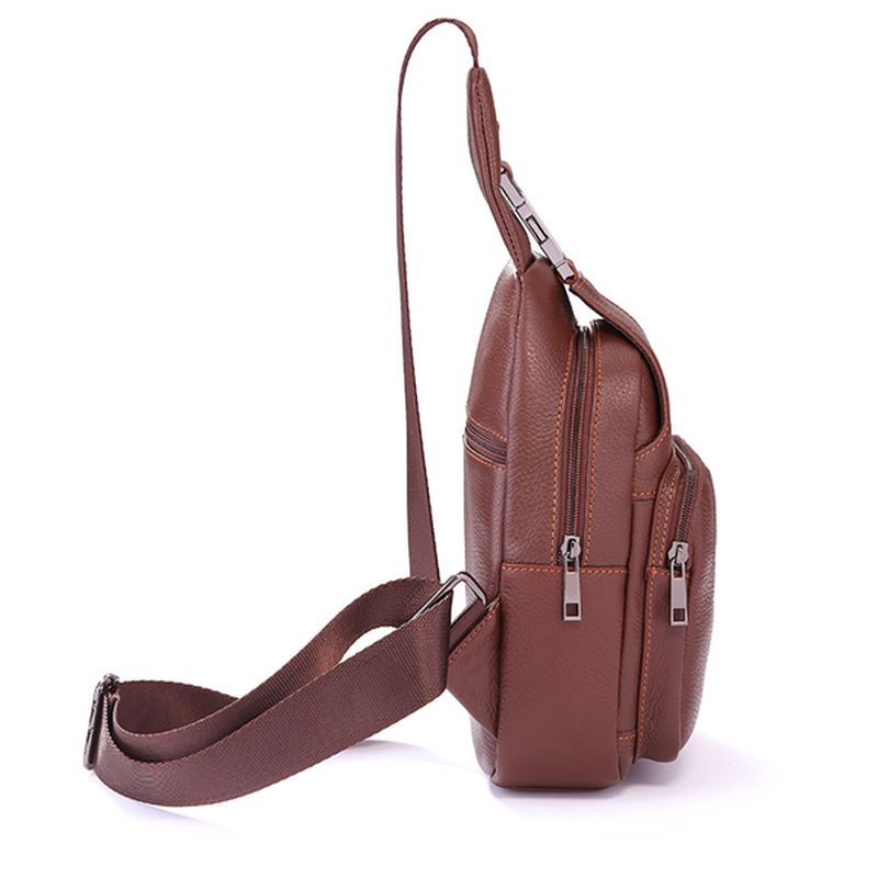 Retro Mænd Casual Outdoor Sport Ægte Læder Brysttaske Crossbody Taske