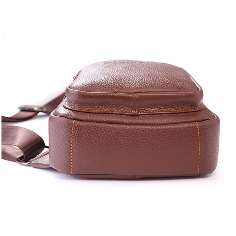 Retro Mænd Casual Outdoor Sport Ægte Læder Brysttaske Crossbody Taske