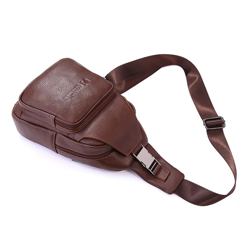 Retro Mænd Casual Outdoor Sport Ægte Læder Brysttaske Crossbody Taske