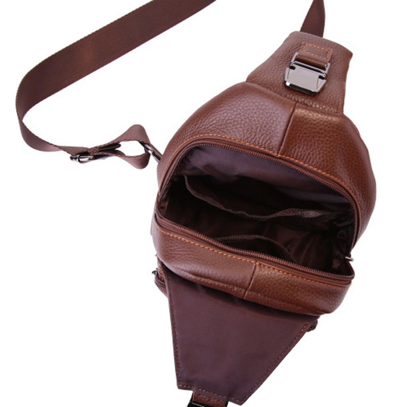 Retro Mænd Casual Outdoor Sport Ægte Læder Brysttaske Crossbody Taske