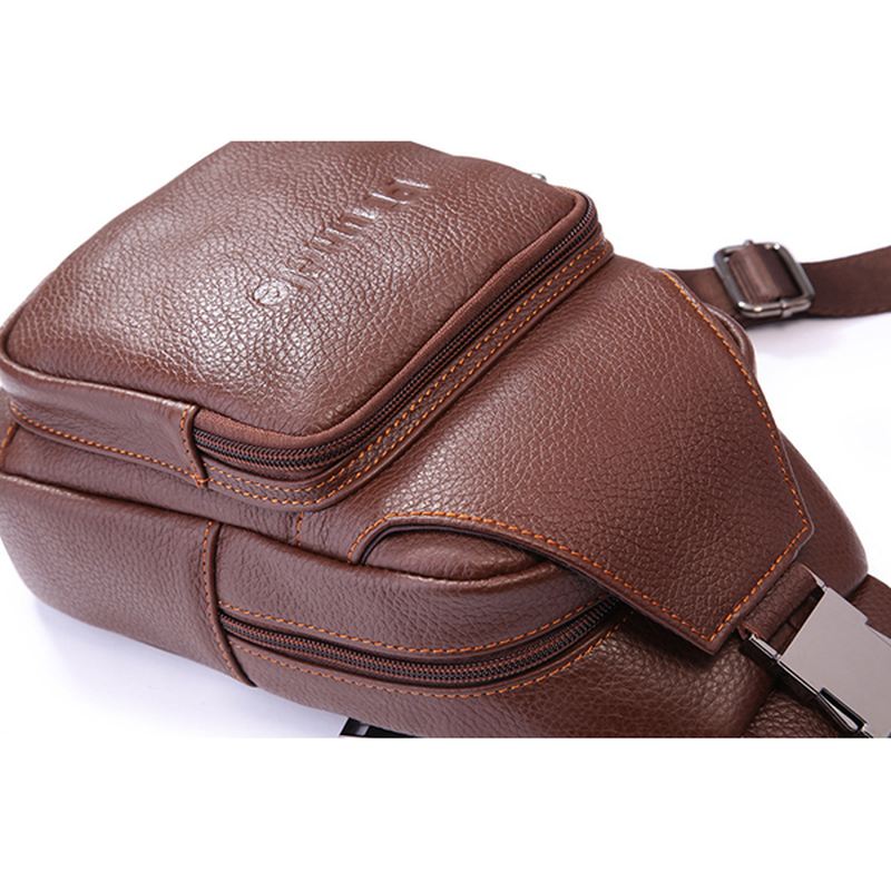 Retro Mænd Casual Outdoor Sport Ægte Læder Brysttaske Crossbody Taske