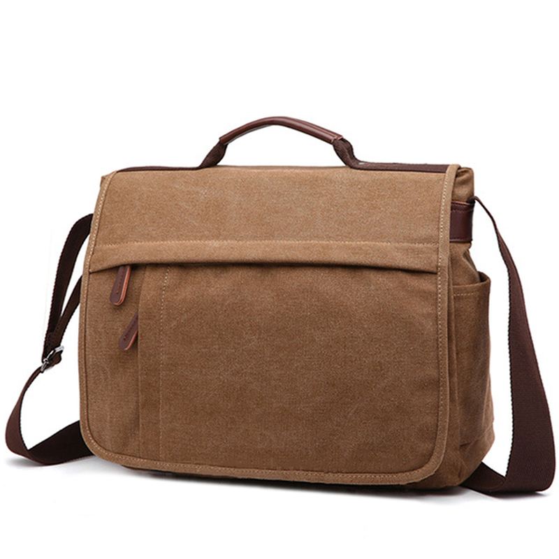 Stor Kapacitet Canvas Business Laptop-taske Skuldertaske Crossbody-taske Til Mænd