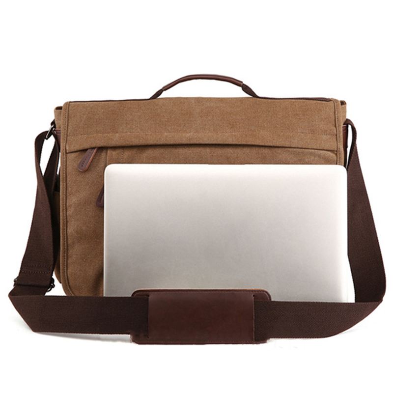 Stor Kapacitet Canvas Business Laptop-taske Skuldertaske Crossbody-taske Til Mænd